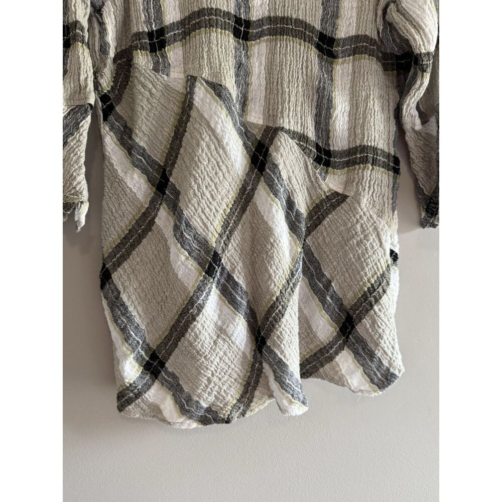 Habitat Linen Blend Top Crinkle Artsy Blouse Button Cuff Asymmetric Lagenlook XL - Picture 5 of 13